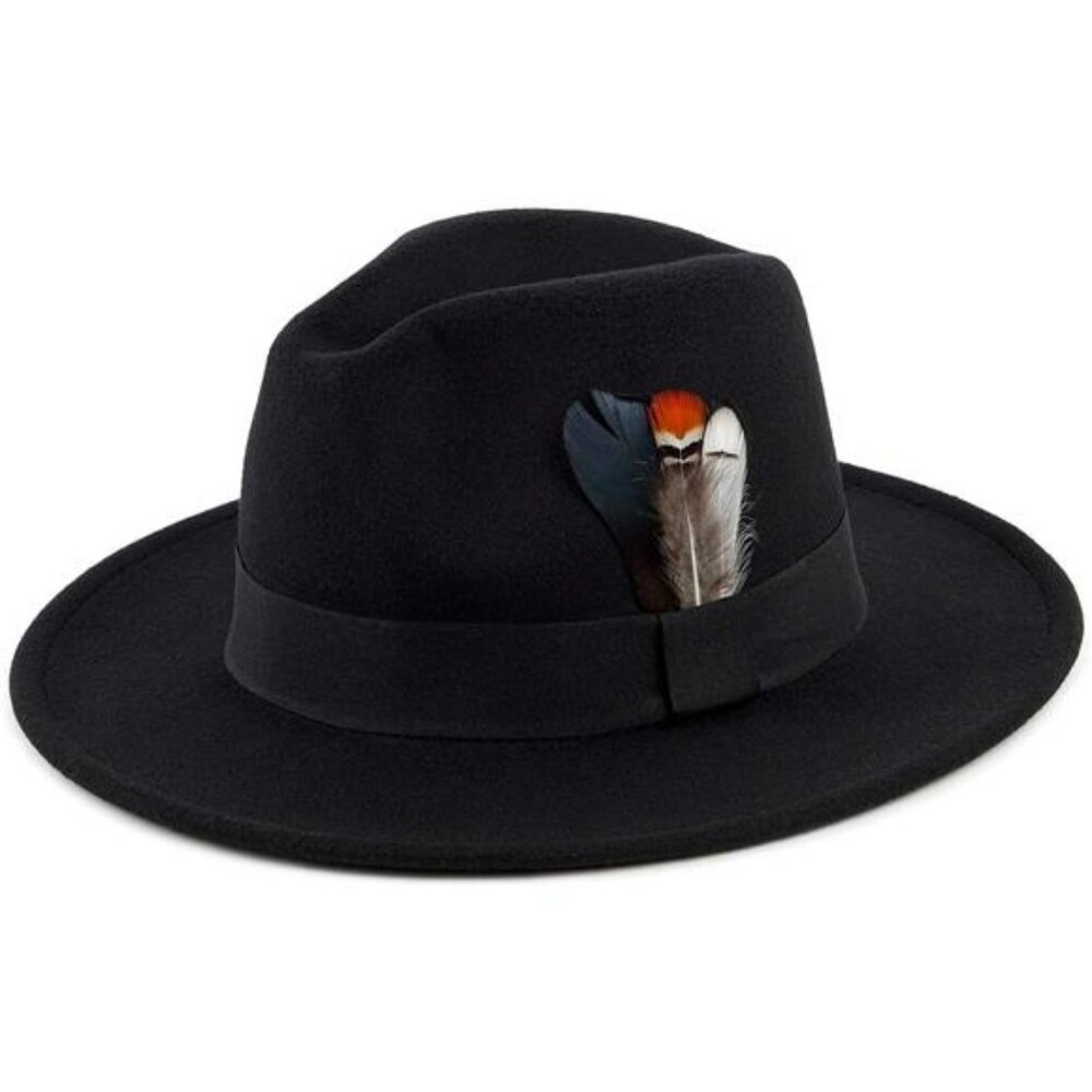 Unisex wide brim fedora hat adjustable felt panama dress hat with feathers